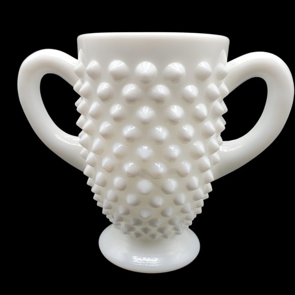 Vintage Fenton Hobnail White Milk Glass 2 pc Creamer & Open Sugar Bowl Set 3.5" - Picture 4 of 8